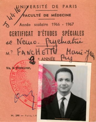 1966 : carte d'étudiant en médecine (faculté de Paris), spécialisé en neuro-psychiatrie.